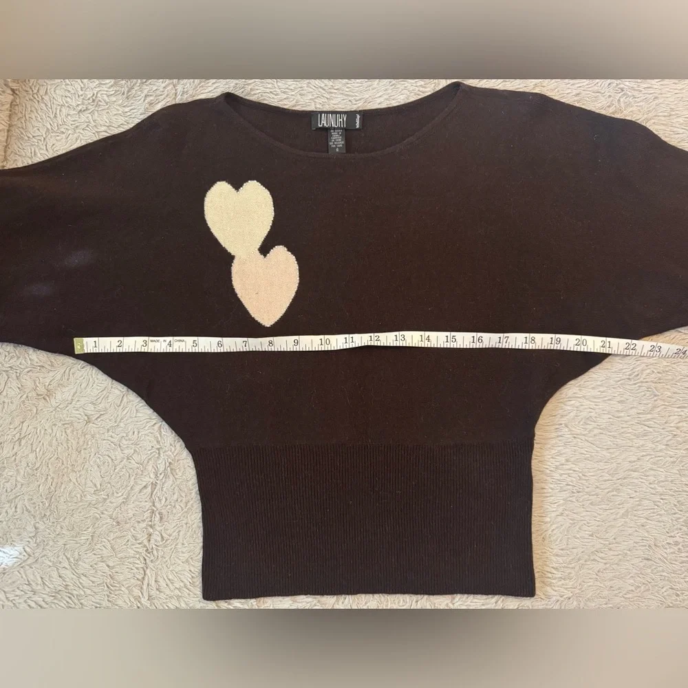 Laundry By Shelli Segal Y2K Brown, Cream Fitted Batwing Cashmere & Silk Sweater - Picture 9 of 14